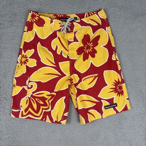 Abercrombie & Fitch Red Yellow Floral Swim Shorts Trunks Mens Size 30 - Picture 1 of 9